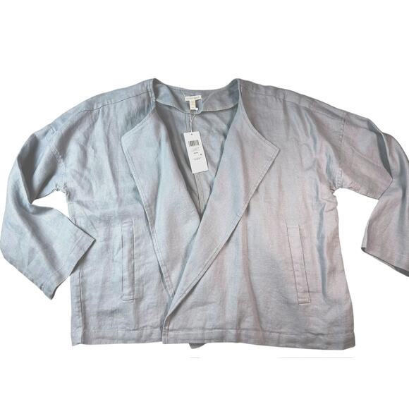 Eileen Fisher Organic Linen Dawn Drape Front Jacket |  Size M, Blue NWT $278 - Picture 3 of 10